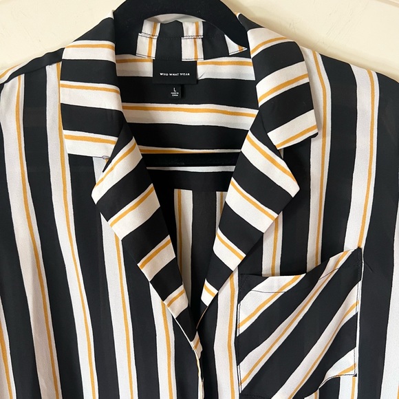 Who What Wear black white and yellow cropped button up blouse - Picture 2 of 6